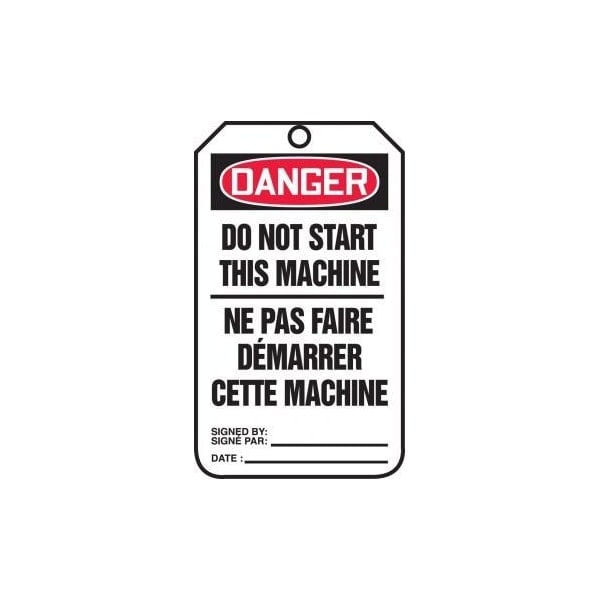 Accuform French Bilingual Safety Tags, DANGER DO NOT START THIS MACHINE, 5.75in x 3.25in, PF-Cardstock, 25PK TCF162CTP - main